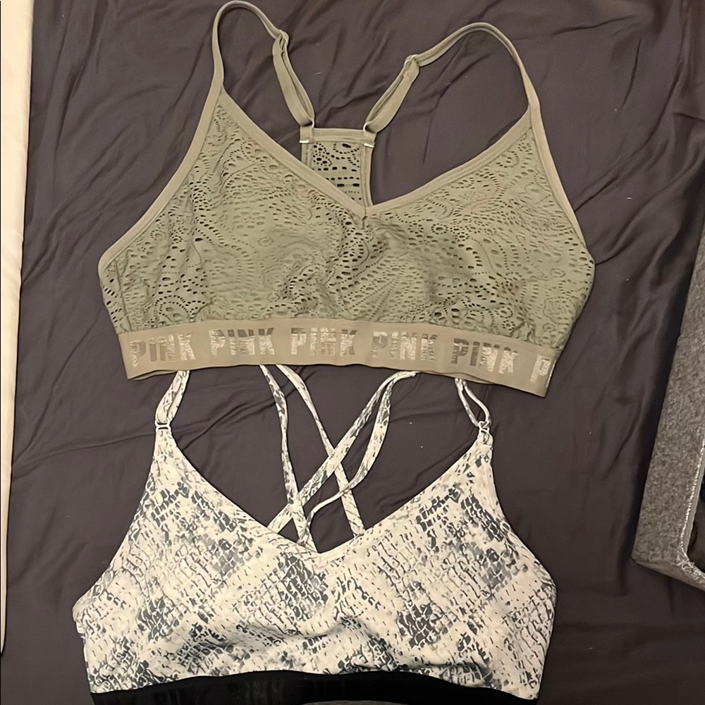 Victorias Secret Pink Sport Green Lace and Snakeskin Sports Bra Set
